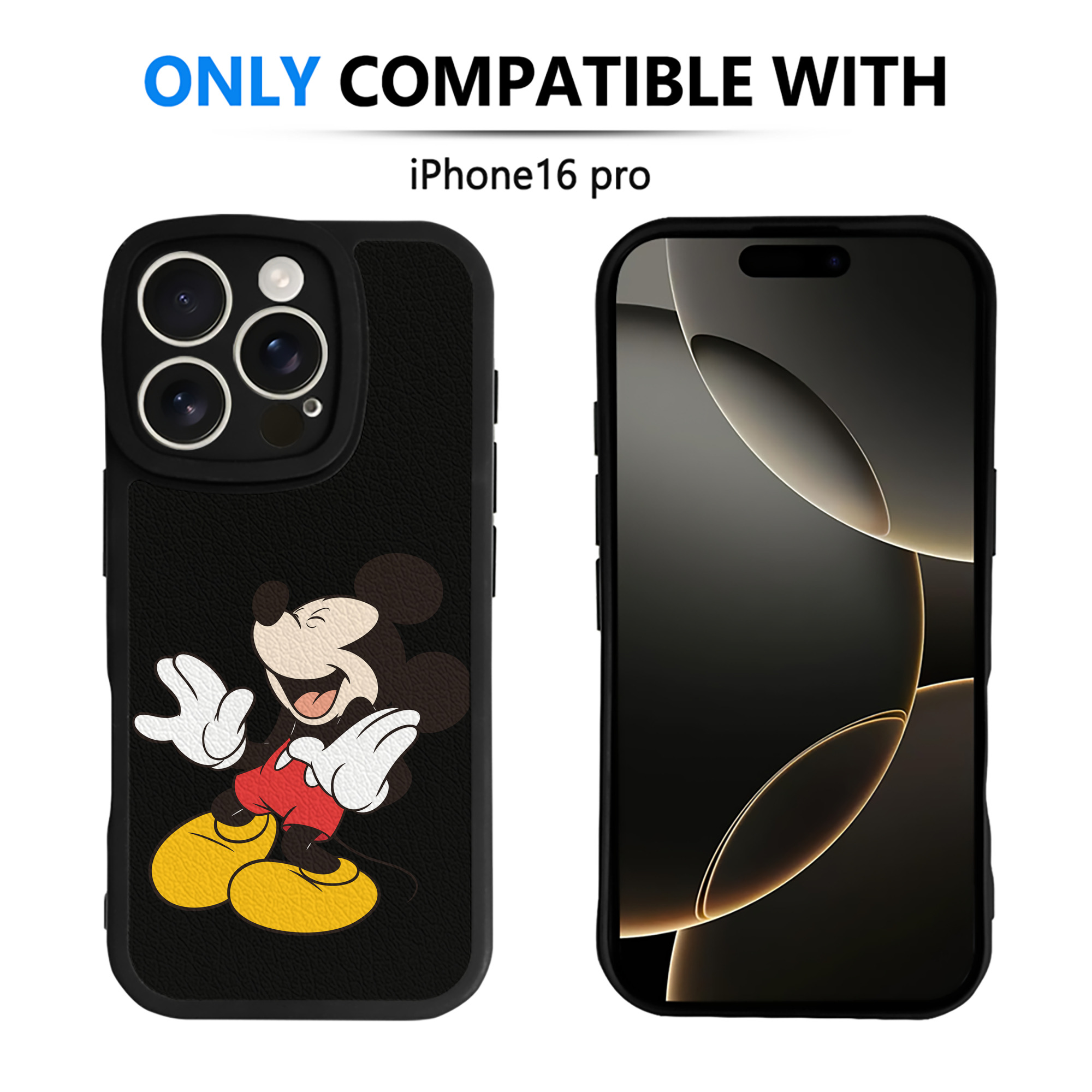 （画像用） ミッキーマウス Mickey Mouse 【iPhone 16シリーズ対応】シリコンスマホケース（レザー調） 材質：シリコン